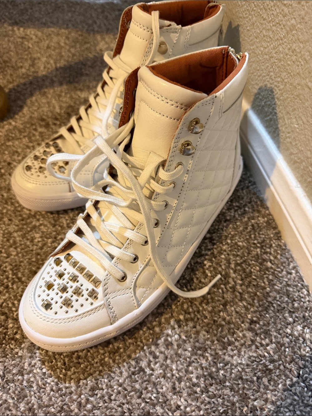 Quilted High-Top Sneaker with Stud Detail - white Rebecca minkoff size 7 new